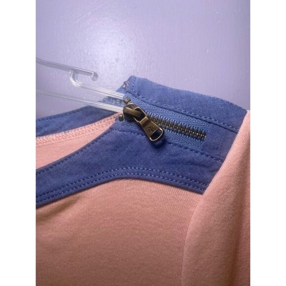 Lauren Ralph Lauren Womens Cotton T-Shirt  Blue Trim Shoulder Zipper Size L - Picture 3 of 6